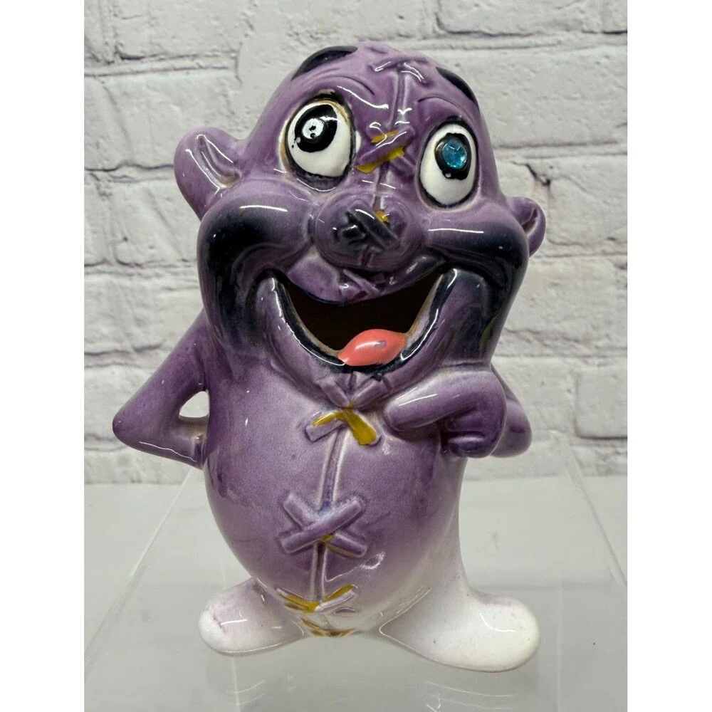 Vtg Kreiss Psycho Ceramics Purple Monster Figurine My Operation Stitches Kitschy